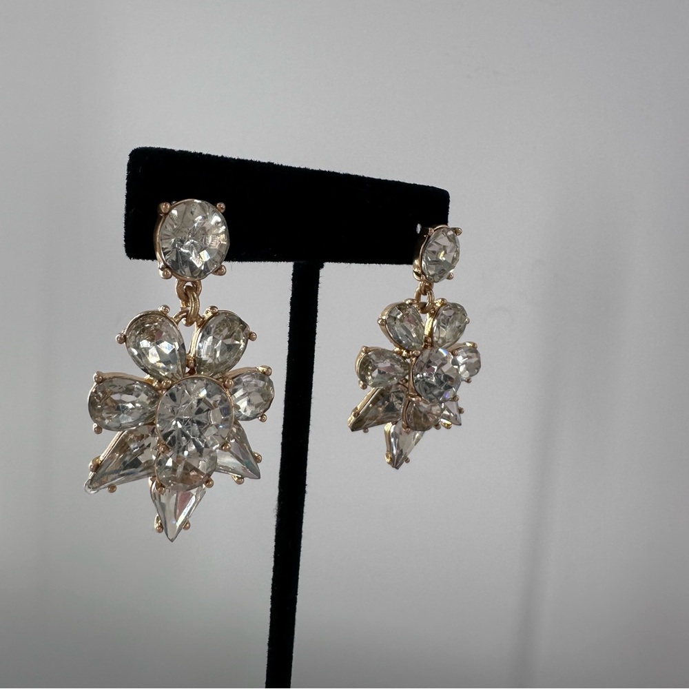 J Crew Brass Plated Clear Rhinestone Drop Earrings - Picture 4 of 6